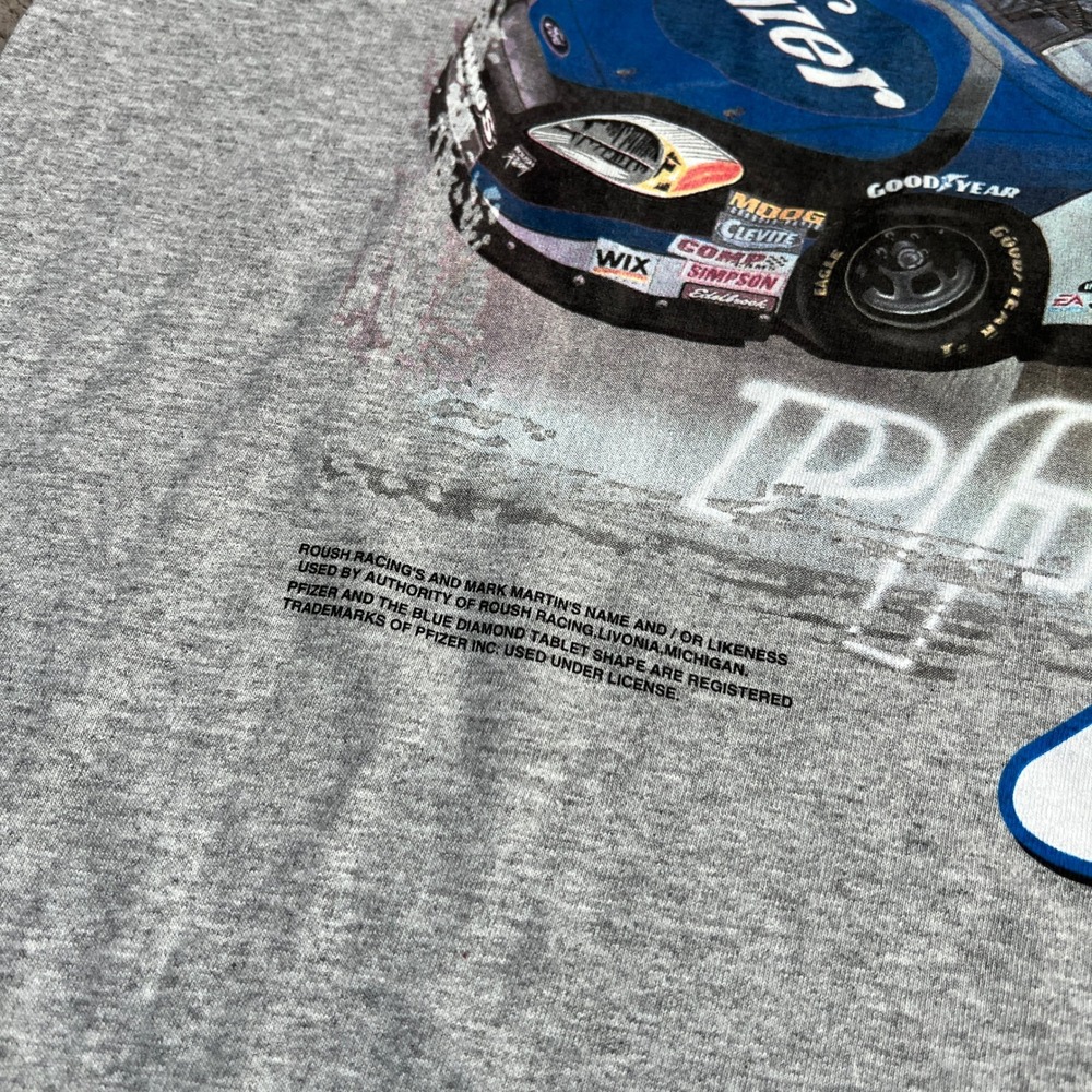Vintage 2000s Mark Martin Pfizer Roush Racing Chase Authentics Gray T-Shirt L - Picture 2 of 6